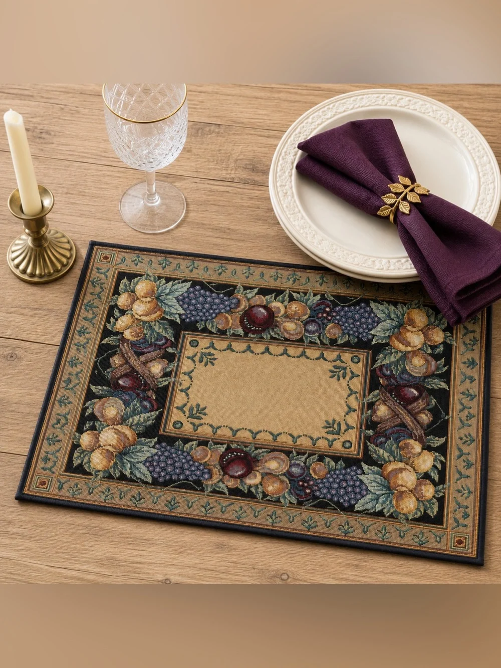 Four Tapestry Placemats Vintage Old World Italy Fruit Tuscan Decor